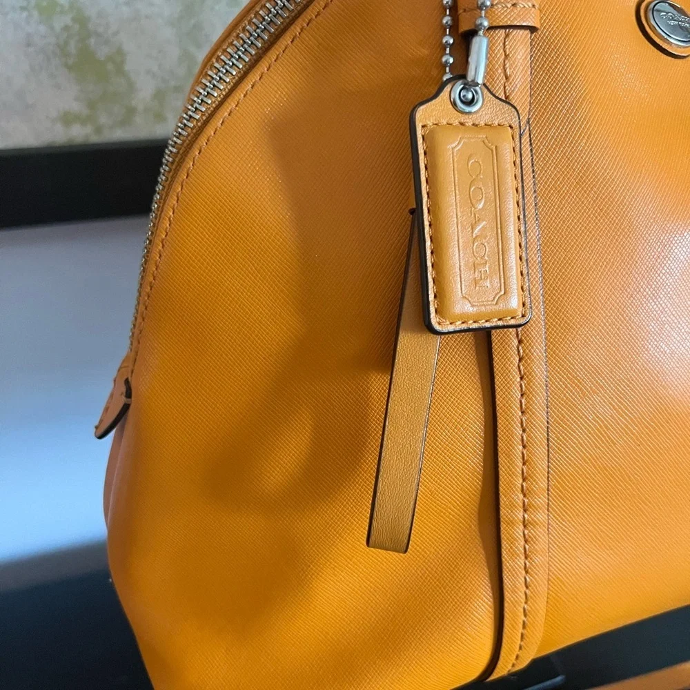Coach Peyton Pumpkin Spice Orange Leather Domed Satchel